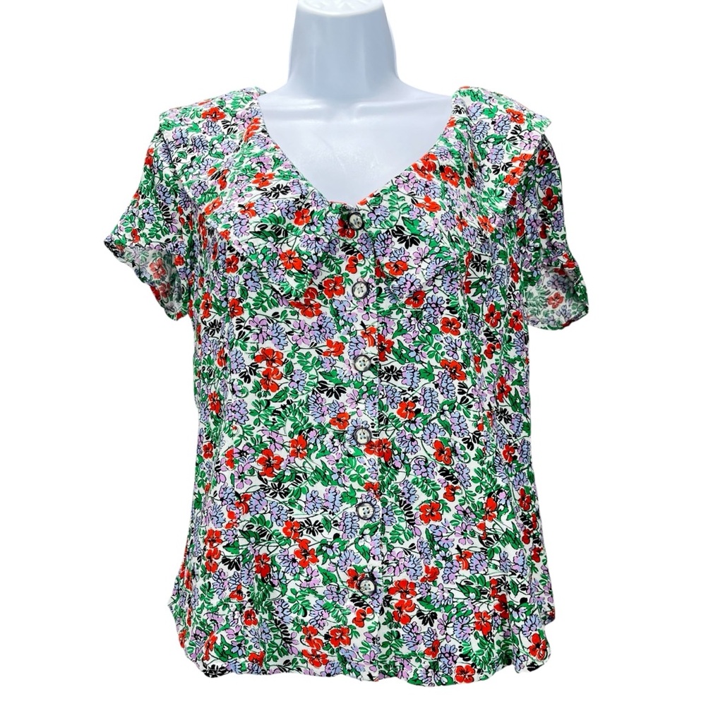 Maeve by Anthropologie Floral‎ Button Front Top Women’s Size 14 Rayon
